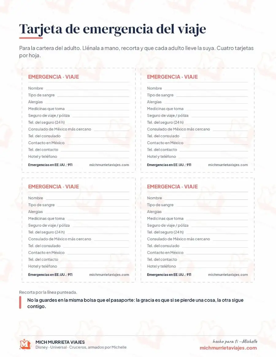 Vista previa de Tarjeta de emergencia del viaje